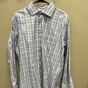 Peter Millar Blue, lavender and White Plaid Casual Shirt
